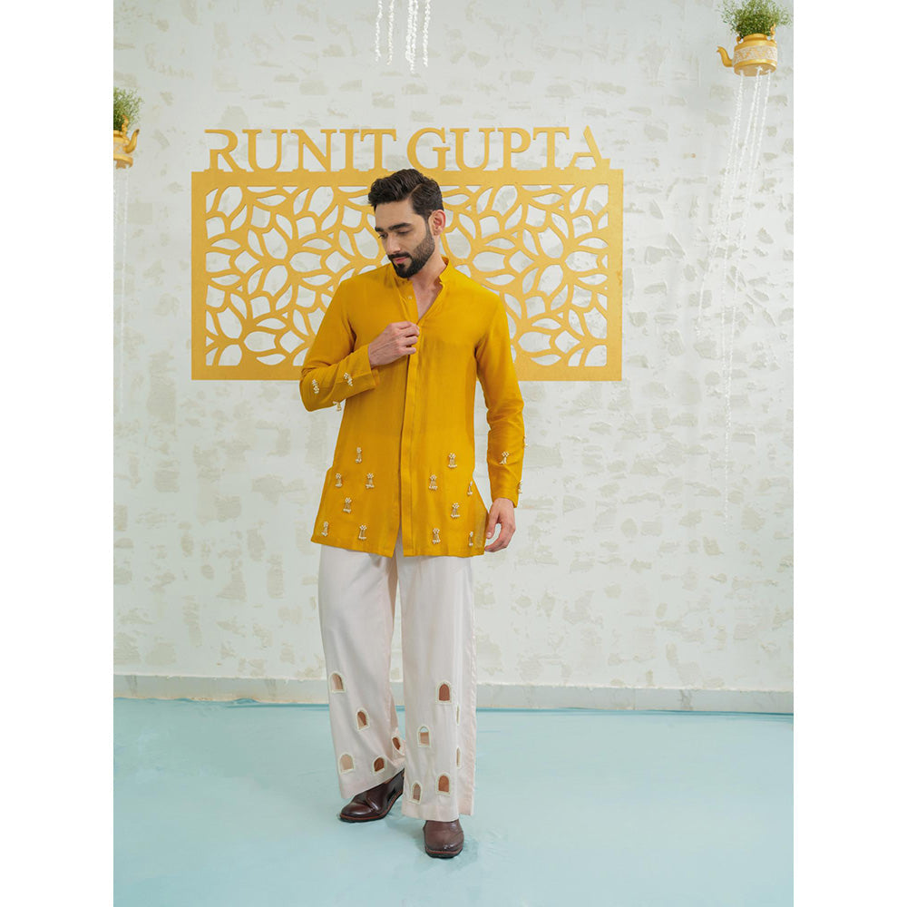 Runit Gupta Marigold Latkan Short Kurta With Embroidered Pants