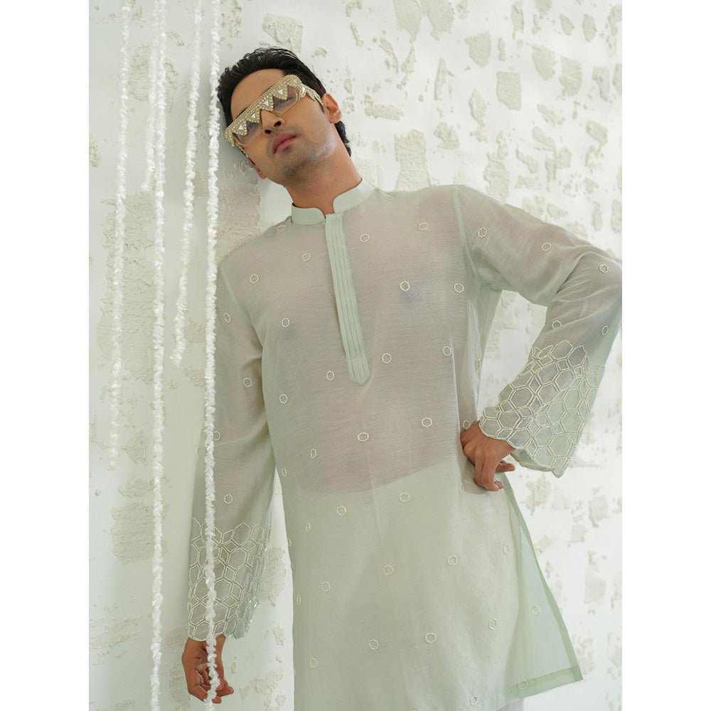 Runit Gupta Mint Cutwork Hexa Kurta with Pyjama