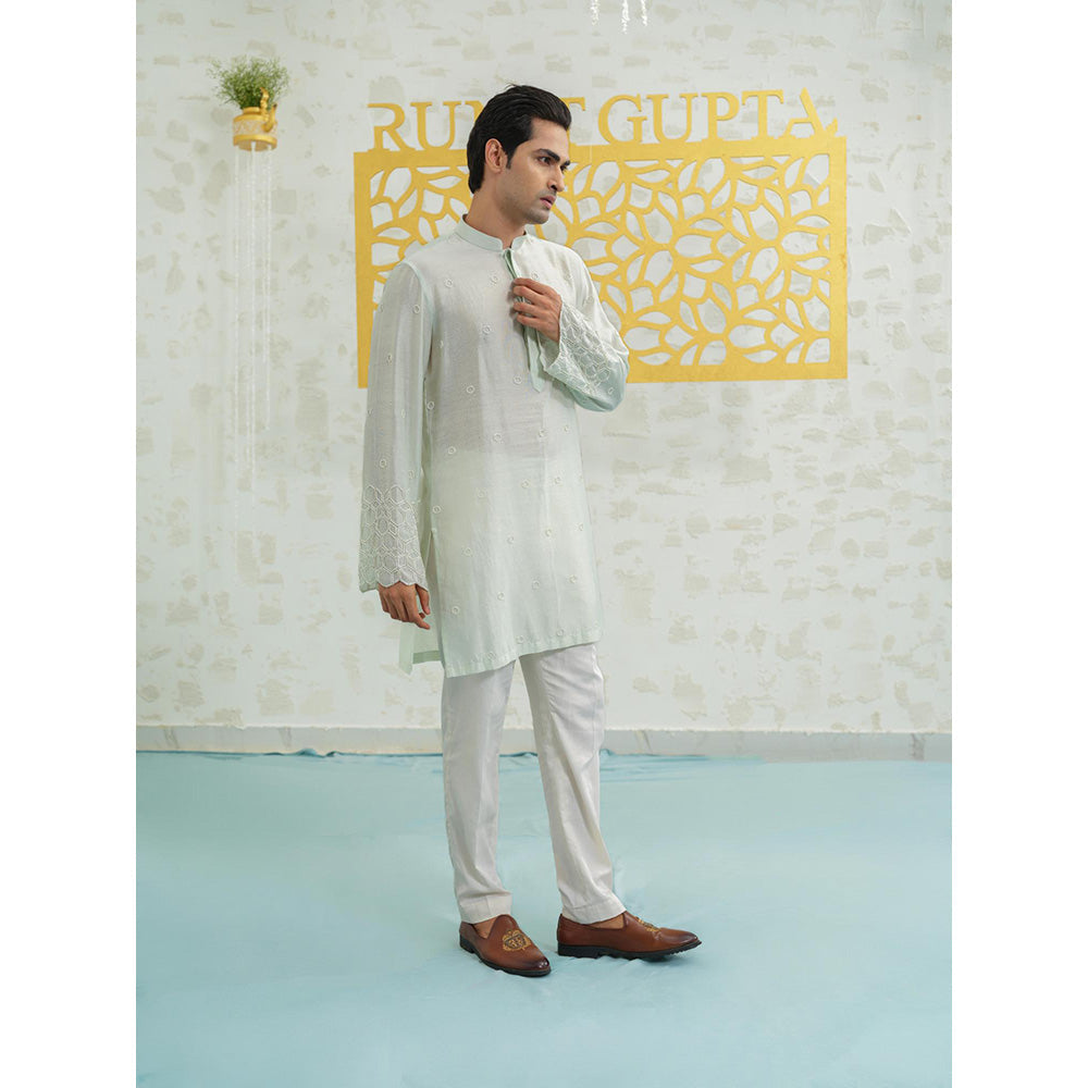 Runit Gupta Mint Cutwork Hexa Kurta with Pyjama