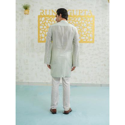 Runit Gupta Mint Cutwork Hexa Kurta with Pyjama