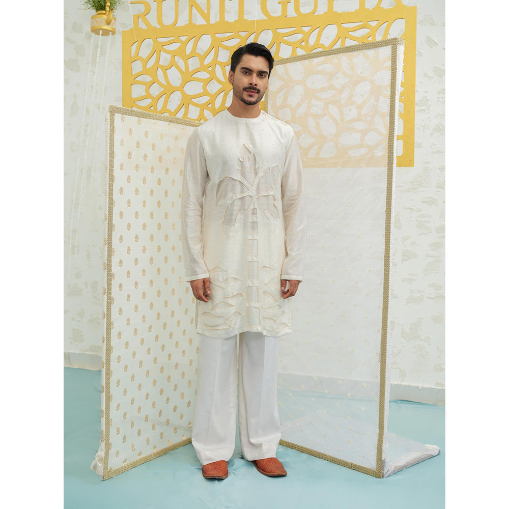 Runit Gupta Palm Tree Cutwork Kurta With Pyjama