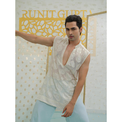 Runit Gupta Amoeba Sleeveless Short Kurta with Pyjama