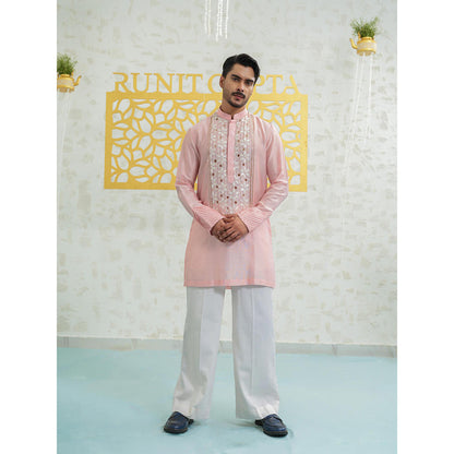 Runit Gupta Pink Cutwork Kurta with Pyjama