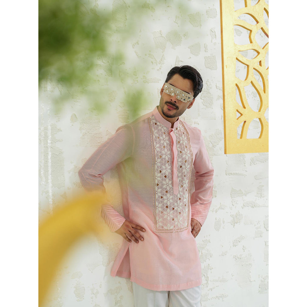 Runit Gupta Pink Cutwork Kurta with Pyjama