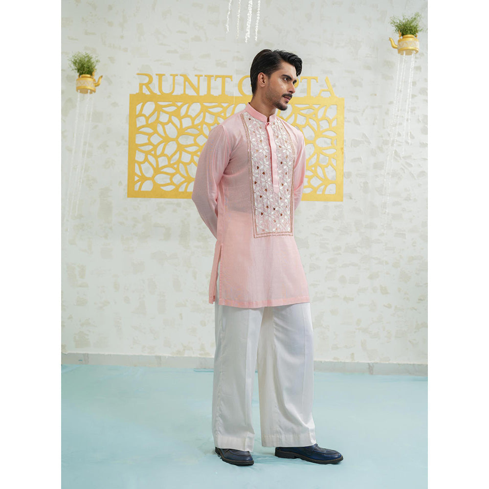 Runit Gupta Pink Cutwork Kurta with Pyjama