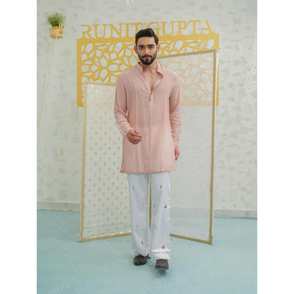 Runit Gupta Pleat Pink Kurta With Embroidered Pants