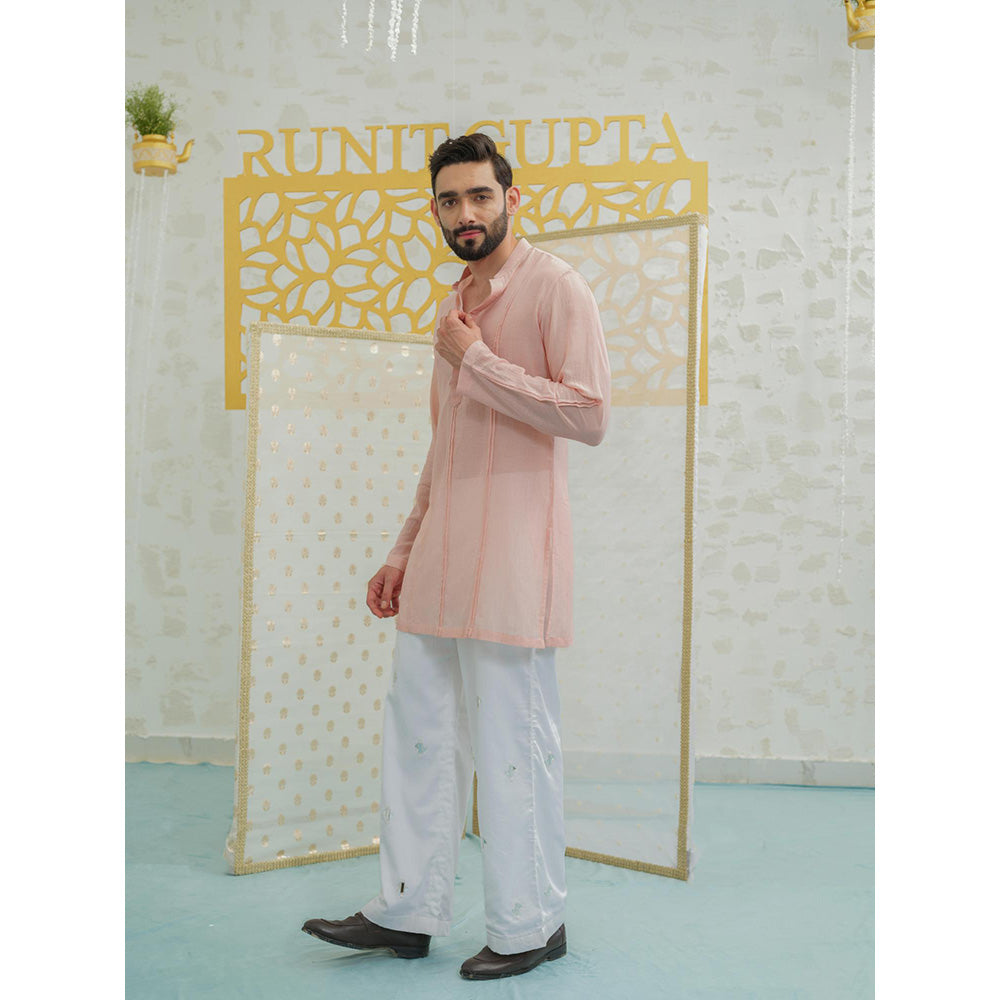 Runit Gupta Pleat Pink Kurta With Embroidered Pants