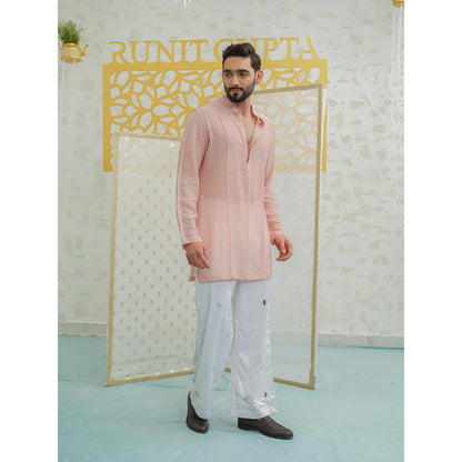 Runit Gupta Pleat Pink Kurta With Embroidered Pants