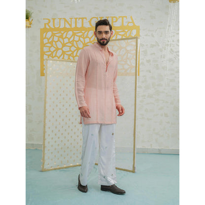 Runit Gupta Pleat Pink Kurta With Embroidered Pants