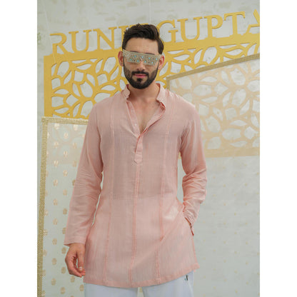 Runit Gupta Pleat Pink Kurta With Embroidered Pants