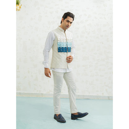 Runit Gupta Blue Ombre Flap Nehru Jacket