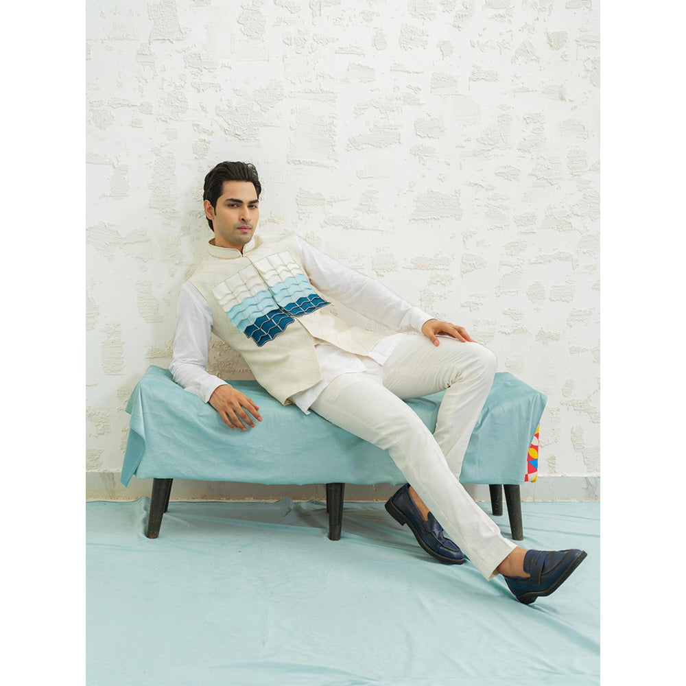 Runit Gupta Blue Ombre Flap Nehru Jacket