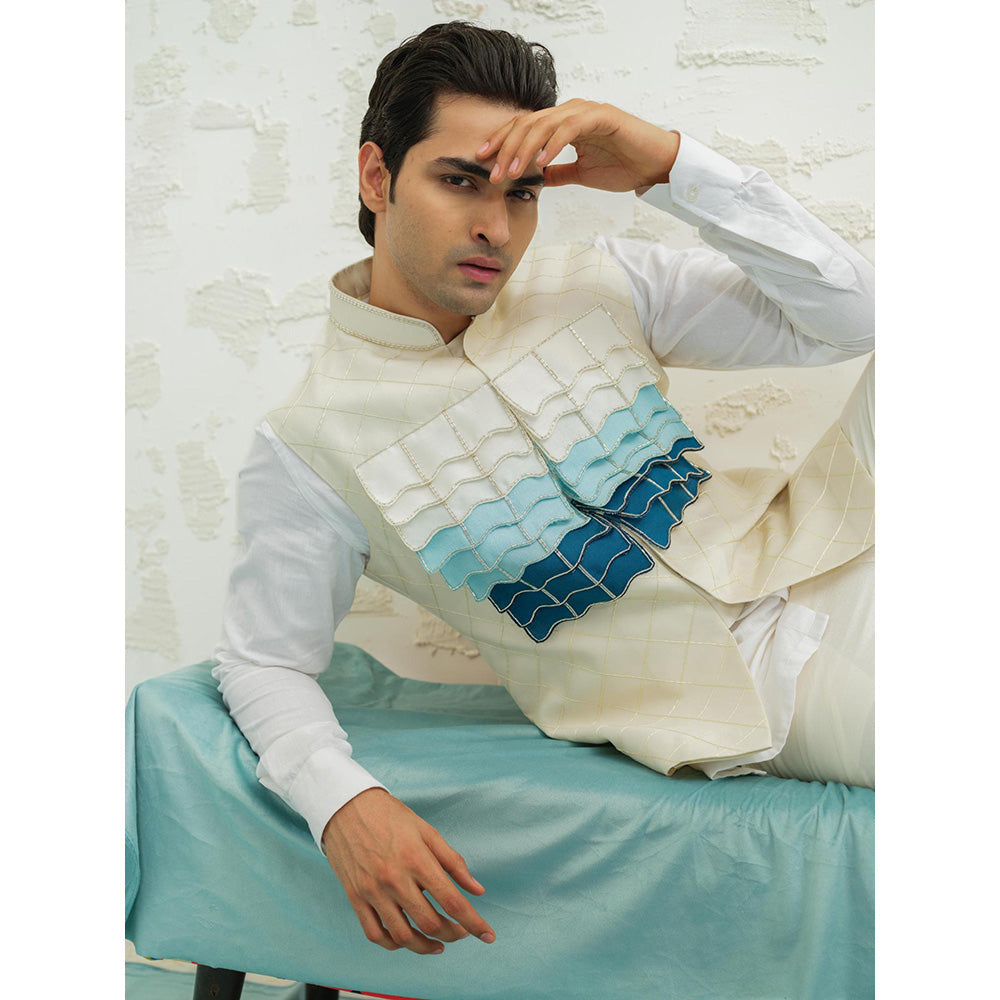 Runit Gupta Blue Ombre Flap Nehru Jacket