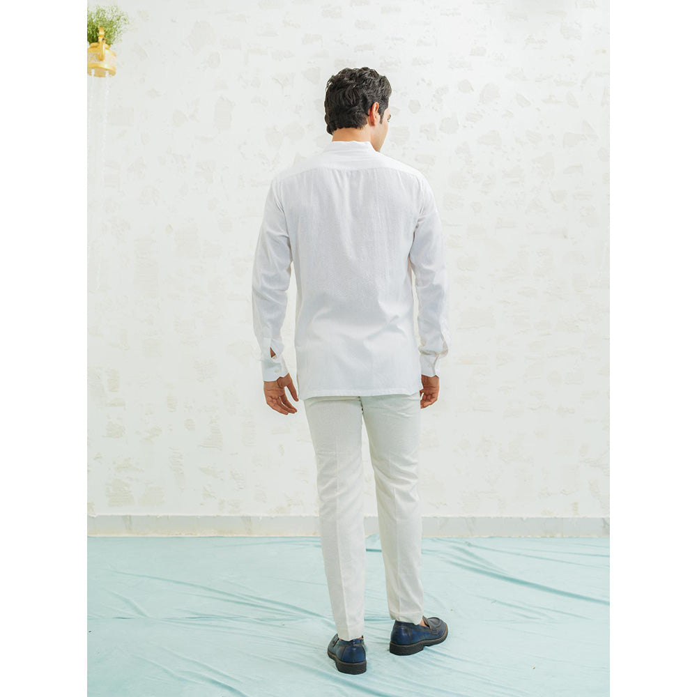Runit Gupta Blue Ombre Flap Kurta with Nehru Jacket and Pyjama
