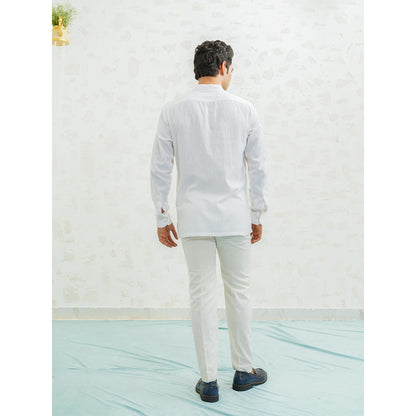 Runit Gupta Blue Ombre Flap Kurta with Nehru Jacket and Pyjama