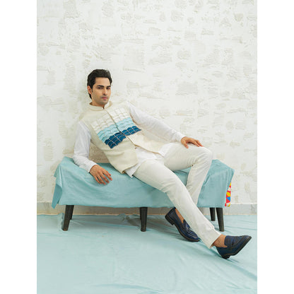 Runit Gupta Blue Ombre Flap Kurta with Nehru Jacket and Pyjama