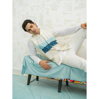 Runit Gupta Blue Ombre Flap Kurta with Nehru Jacket and Pyjama