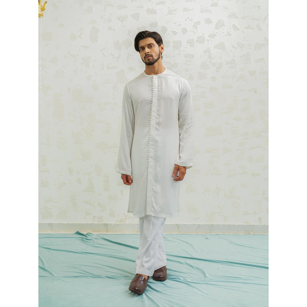 Runit Gupta Cream Button Kurta with Pyjama and Nehru Jacket