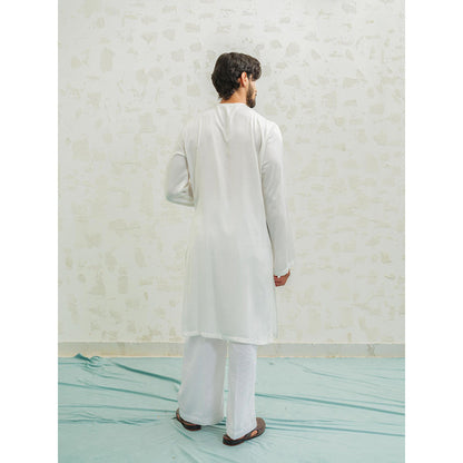Runit Gupta Cream Button Kurta with Pyjama and Nehru Jacket