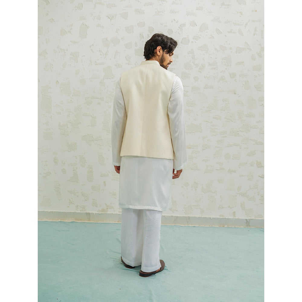 Runit Gupta Cream Button Kurta with Pyjama and Nehru Jacket