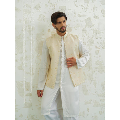 Runit Gupta Cream Button Kurta with Pyjama and Nehru Jacket
