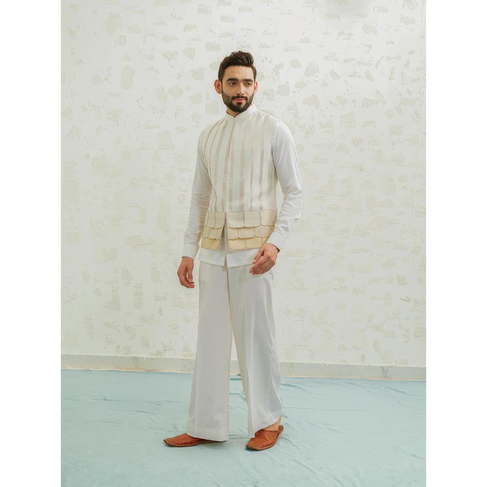 Runit Gupta Beige Kurta with Pyjama and Nehru Jacket