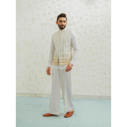 Runit Gupta Beige Kurta with Pyjama and Nehru Jacket