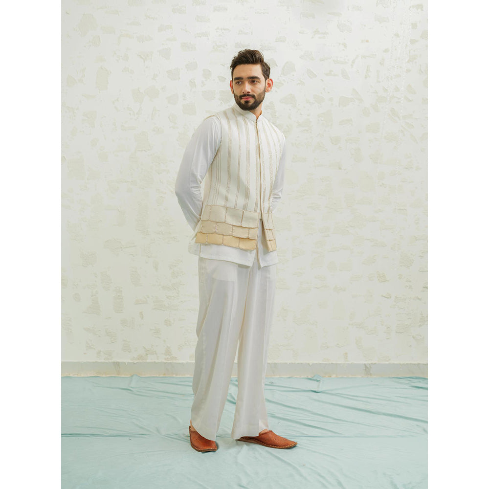 Runit Gupta Beige Kurta with Pyjama and Nehru Jacket
