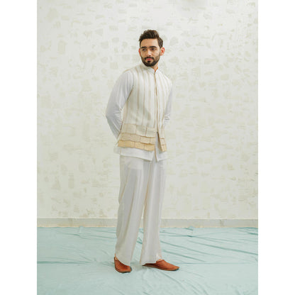 Runit Gupta Beige Kurta with Pyjama and Nehru Jacket
