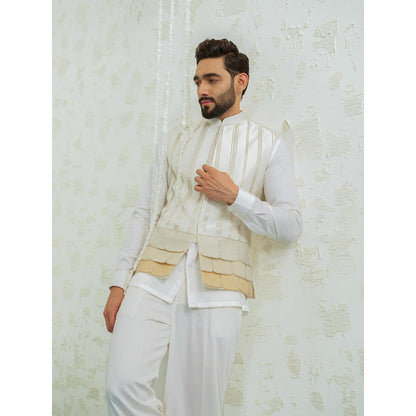 Runit Gupta Beige Kurta with Pyjama and Nehru Jacket