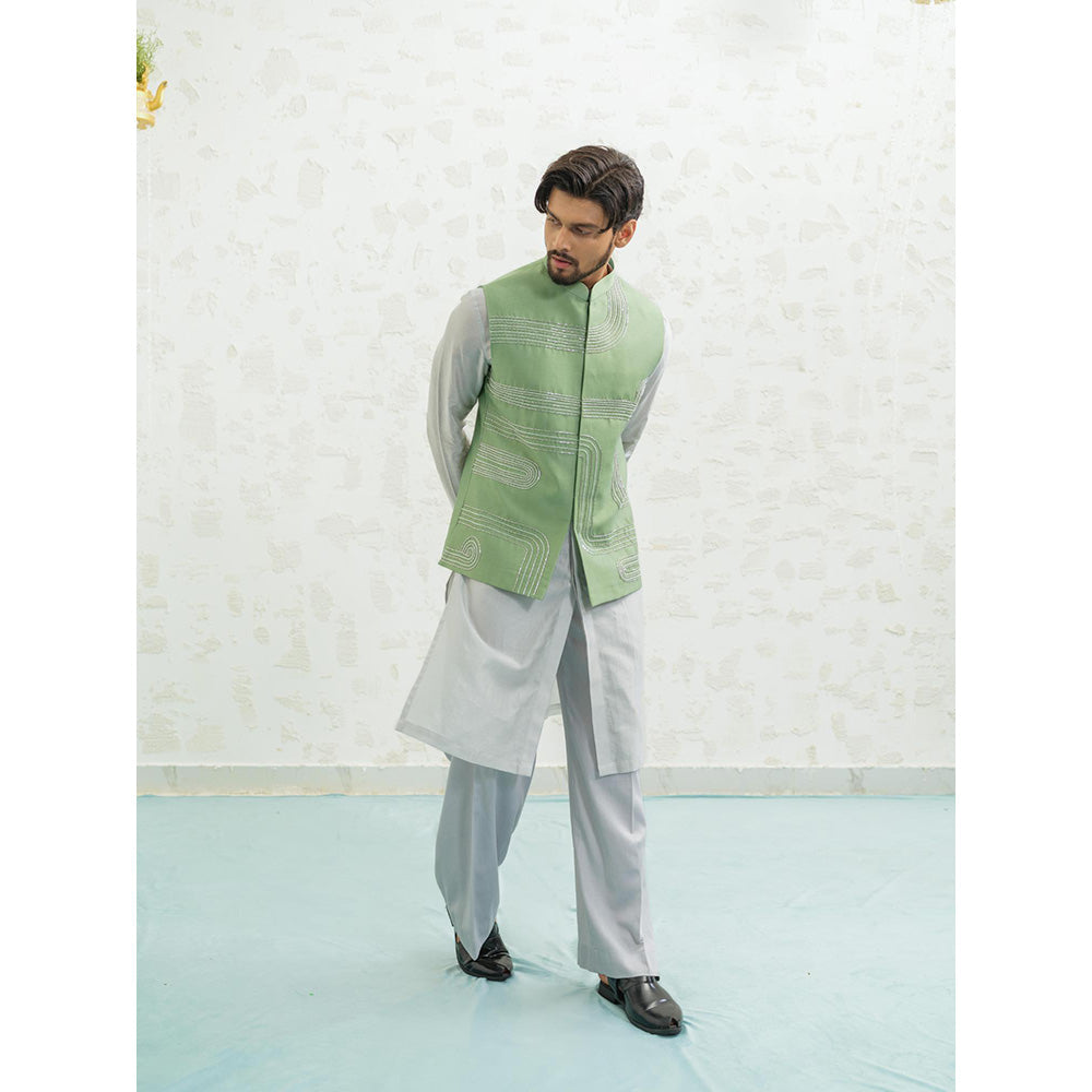 Runit Gupta Geometry Seafoam Kurta with Pyjama and Nehru Jacket