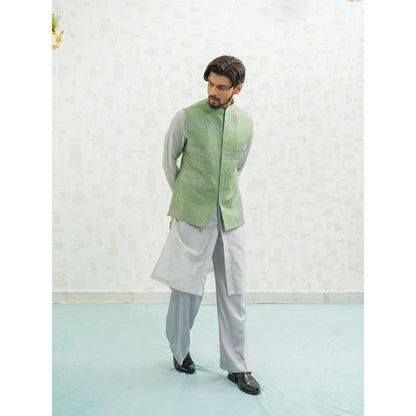 Runit Gupta Geometry Seafoam Kurta with Pyjama and Nehru Jacket