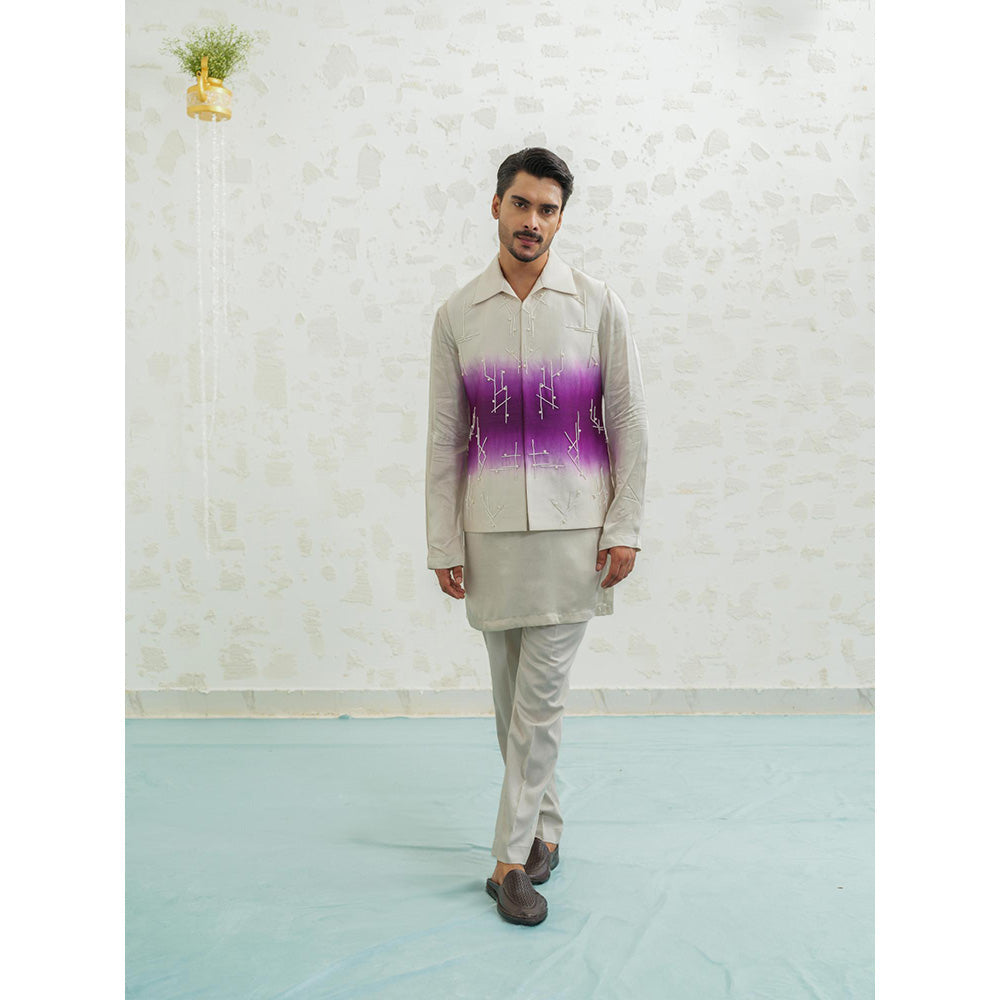 Runit Gupta Purple Ombre Geometry Kurta with Pyjama and Nehru Jacket