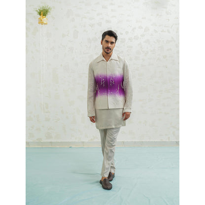Runit Gupta Purple Ombre Geometry Kurta with Pyjama and Nehru Jacket