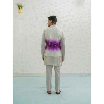 Runit Gupta Purple Ombre Geometry Kurta with Pyjama and Nehru Jacket
