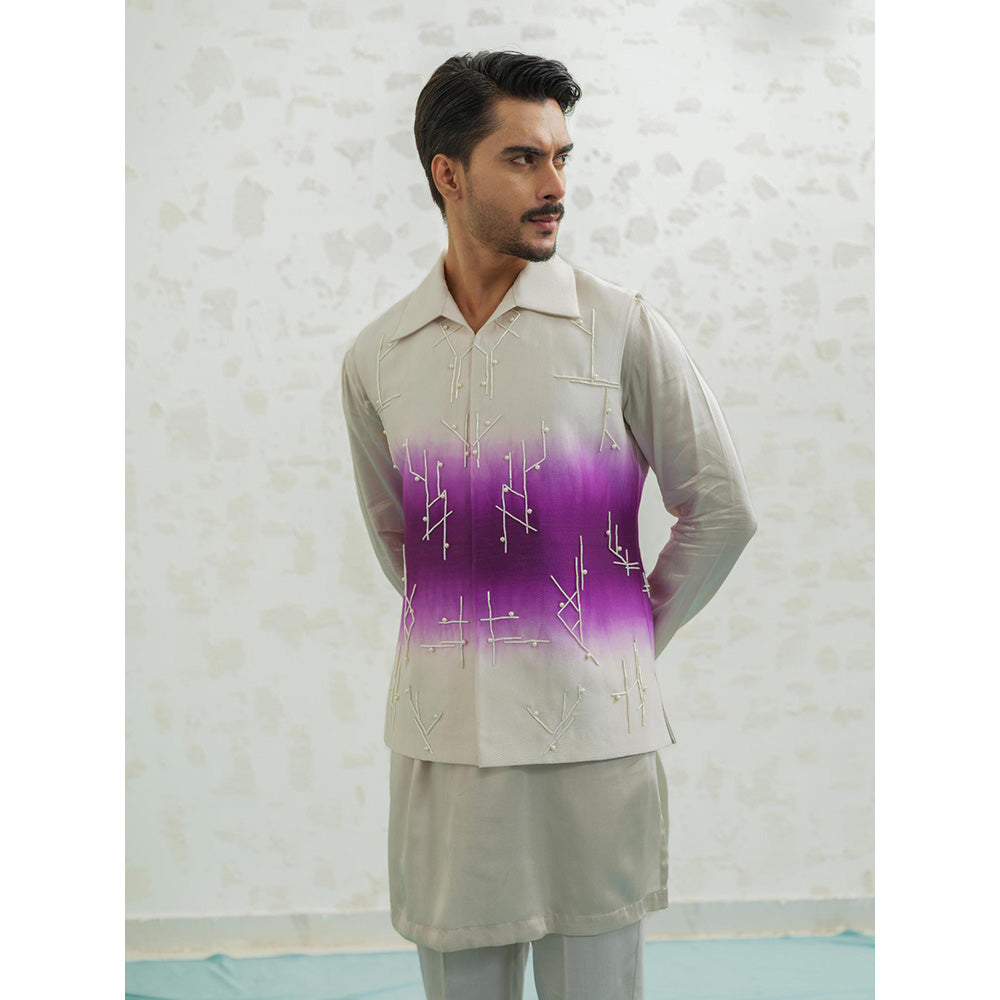 Runit Gupta Purple Ombre Geometry Kurta with Pyjama and Nehru Jacket