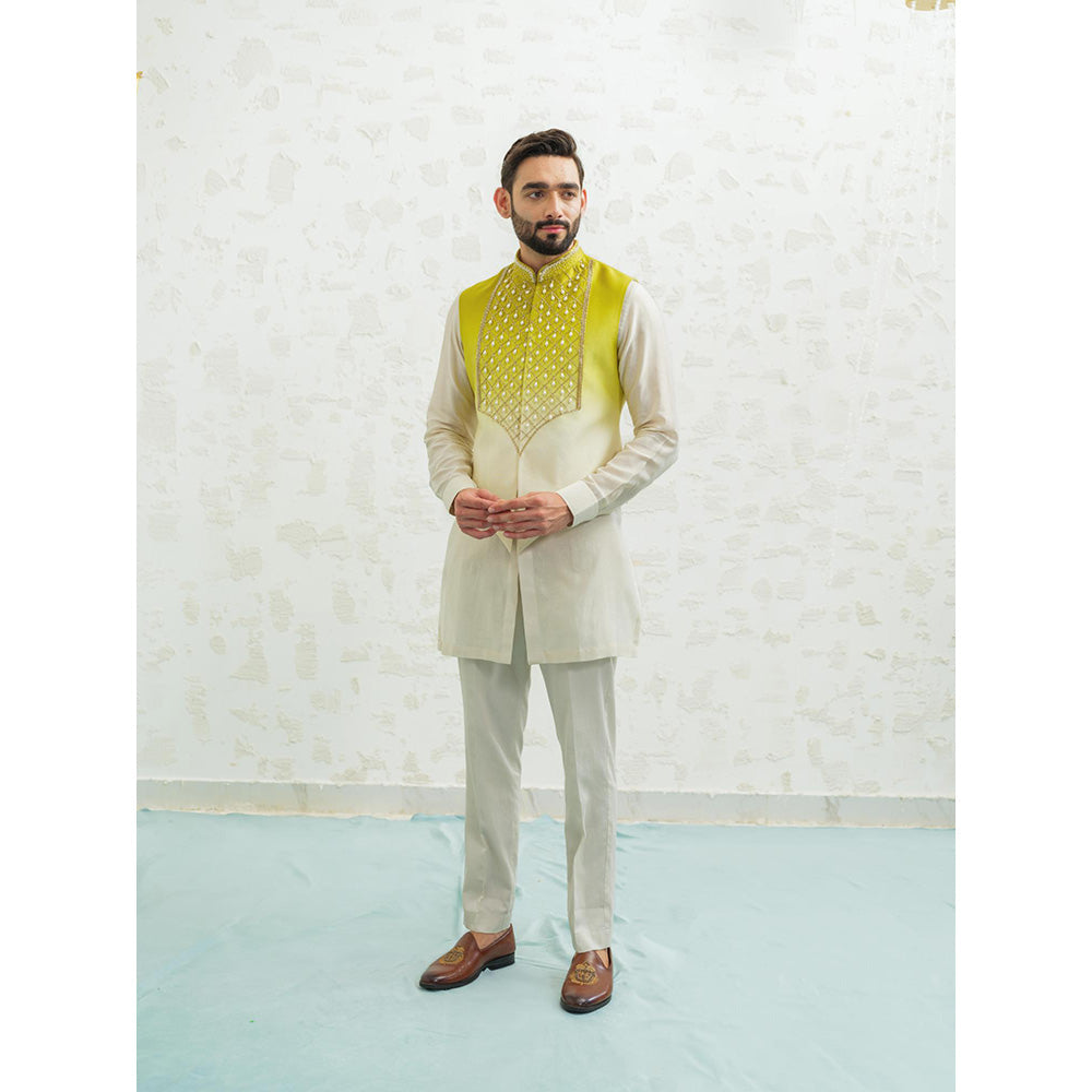 Runit Gupta Green Ombre Latkan Kurta with Pyjama and Nehru Jacket