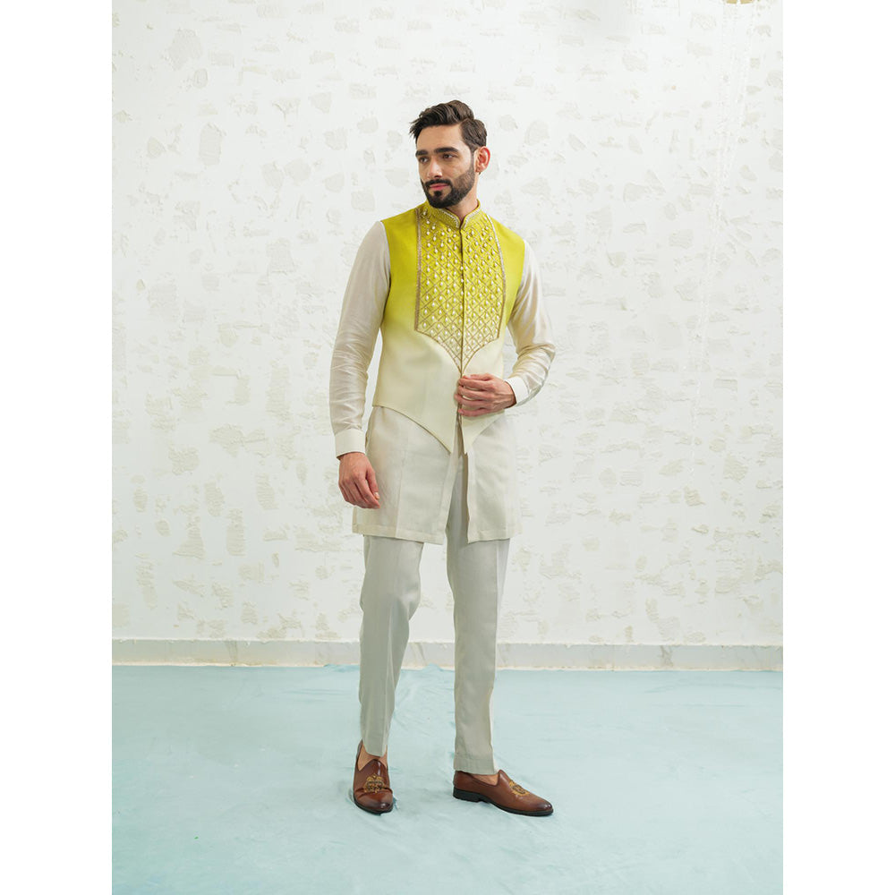 Runit Gupta Green Ombre Latkan Kurta with Pyjama and Nehru Jacket