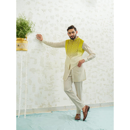 Runit Gupta Green Ombre Latkan Kurta with Pyjama and Nehru Jacket