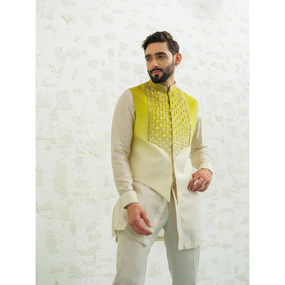 Runit Gupta Green Ombre Latkan Kurta with Pyjama and Nehru Jacket