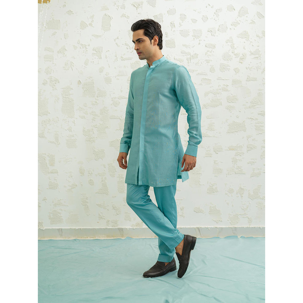 Runit Gupta Feather Pink Kurta with Pyjama and Nehru Jacket