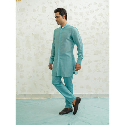 Runit Gupta Feather Pink Kurta with Pyjama and Nehru Jacket