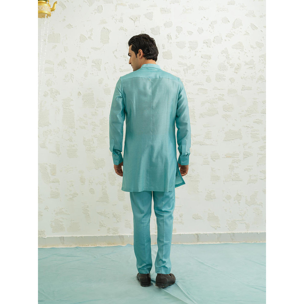 Runit Gupta Feather Pink Kurta with Pyjama and Nehru Jacket