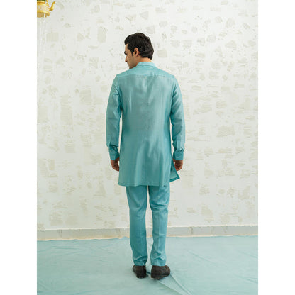 Runit Gupta Feather Pink Kurta with Pyjama and Nehru Jacket