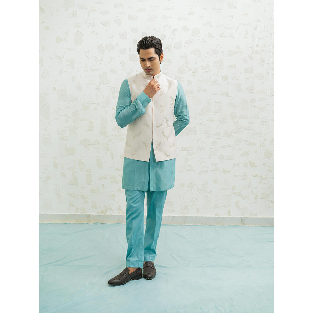 Runit Gupta Feather Pink Kurta with Pyjama and Nehru Jacket