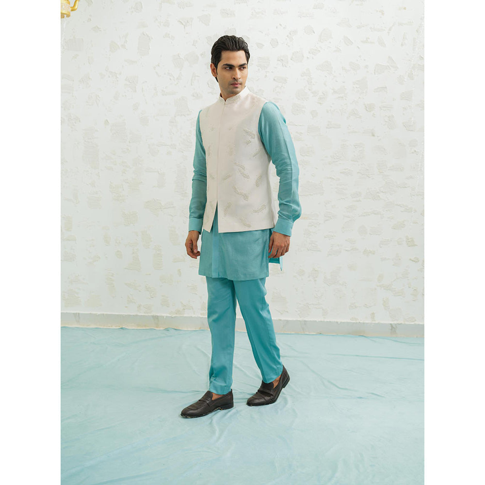 Runit Gupta Feather Pink Kurta with Pyjama and Nehru Jacket