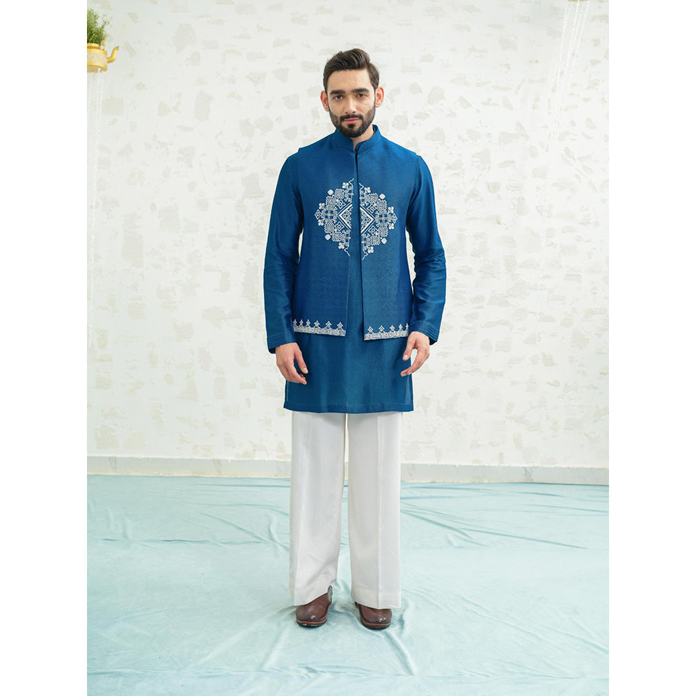Runit Gupta Cobalt Diamond Kurta with Pyjama and Nehru Jacket