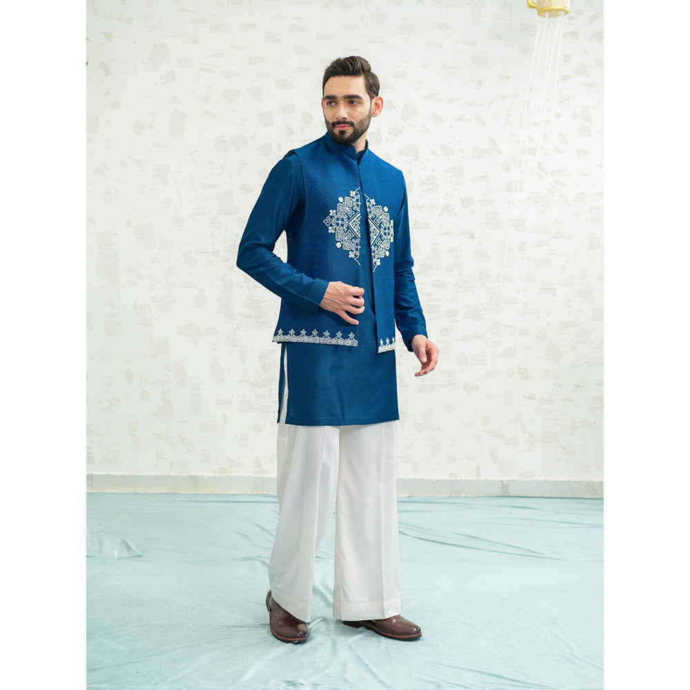 Runit Gupta Cobalt Diamond Kurta with Pyjama and Nehru Jacket