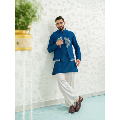 Runit Gupta Cobalt Diamond Kurta with Pyjama and Nehru Jacket