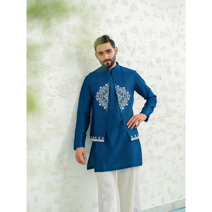 Runit Gupta Cobalt Diamond Kurta with Pyjama and Nehru Jacket